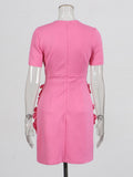 Retro Sexy Bag Hip Dress 2025 Summer New Round Three-Dimensional Flower Decoration Splicing Dress Woman
