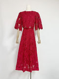 Spring And Summer Embroidery Hollow Round Horn Short Top + Holiday Water-Soluble Lace Skirt Dress Suit