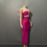A Diamond Chain Hanging Neck Dress Sexy Breast-Wearing Hips Women's Bandage Evening Dress