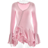 New Hot Horn Sleeves To Close The Waist Short Dress Sexy Hottie Single Buckle Dress Woman HZ0628