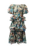 Retro Idyllic Cake Dress 2025 Summer New Multi-Layer Lotus Leaf Side Bubble Sleeve Print Dress Dress Woman