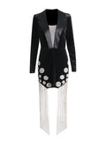 Sexy Suit Dress Women's Dress 2025 Spring New Heavy Industry Diamond Tud Escrow Splicing Long Sleeve Dress