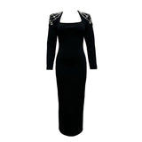 Temperament Square Collared Diamond With Long Sleeve Banded Dress Dress For Party Dinner