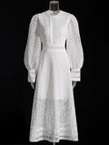 Shooting Autumn New High-End Water-Soluble Lace Dress Heavy Industry Splicing Lace Women's Lantern Sleeve Dress
