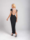 New Hot Solid Color Back Hollow Pearl Bandape Skirt Fashion Temperament Elegant Evening Dress