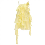 Holiday Wind Sweet Layer Wave Dress Lotus Leaf Side With Flower Sling Skirt 2024 New