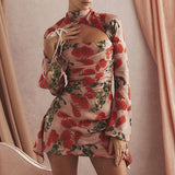 Dress Hollow Sexy Floral Dress Print Collar Cheongsam Dress