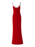Shuxin's French Elegant Temperament V Collar Lace Tight Long Red Sling Dress Woman 2025