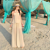 Folded Gentle Wind Beach Holiday Hanging Neck Sling + Trousers Set Women's Summer 2025 New