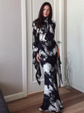 Spring Repair With Ribbon Densate Printing Irregular Design Long Dress