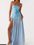 Personality Embroidery Beads Spliced Braided Dress Woman 2025 Summer New Open-Back Open Fork Waist Dress HZ0628