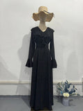 2024 New Chiffon-Print Lotus Leaf Sleeve Temperament Long V-Neck Long Dress