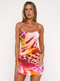 Women's Sleeveless Bare Back Slings Floral Print Tight-Buff Dress DJPT