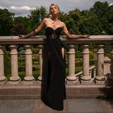 Knitted Tective Waist Open Skirt Woman Summer Sexy Black Dress DJPT