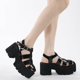 New Round Head Pine Bottom Strapped Hollow Leisure Thick Summer Thick Heel Soft-Soled Sandals High Quality Shoes