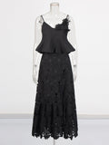 Niche Wind 2025 Summer New Sling Ribbon Leaves Design Three-Dimensional Flower Half-Body Dress Suit Woman