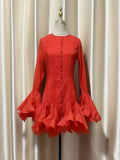 2025 Long-Sleeved Dating Dress Lotus Edge Cut Dress White Short Dress