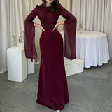 And Autumn 2024 Solid Color Splicing Big Swing Sleeve Collar Body Repair Dress Dress