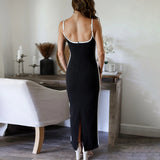 Summer New Women's Sexy Bare Back Black And White Lines Bump Color Chest Sling Dress