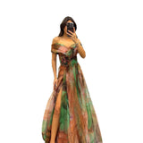 2025 New Yarn Net Printed Party Dress INS Casual Fashion Women's Dress HZ0628