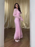 Women's Clothing In The Autumn Of 2024 Solid Color Round Collars Thin Slings Long Skirts Two Sets