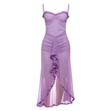 Autumn And Winter Women's New Temperament Sexy Bareback Mesh Sling Dress Solid Color Dress HZ0628