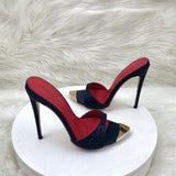 Sandals 12CM Pointed Fine And Black Water Drill Women's Shoes Banquet Famous High Heels High Quality Shoes