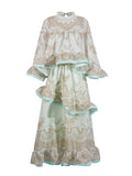 French High-End Heavy Industry Lotus Leaf Design 2025 Summer New Shirt Skirt Print Set Woman