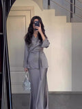 2024 New Set Of Vertiny To Receive Waist Design Long Dress Suit Woman