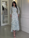 2025 Gentle Wind Small Fresh Flowers And Leaves Side Long Dress Woman