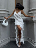Of Lotus Edges Long Dress 2025 Summer New Sexy Open Fork Body Dress HZ0628