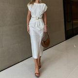 Retro Minimalist And Elegant Collar Solid Dress In Autumn 2024