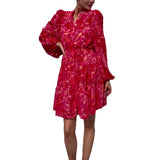 V-Neck Print Lantern Sleeve Chiffon High-Waisted Dress In Autumn 2024