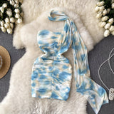 Sheath Strapless Blue Floral Holiday Dresses Short Length Women's Dress SD1275