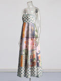 Spring Women's Dress 2025 New Retro Graffiti-Print Linen Sling Dress