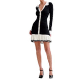 Women's Autumn Collar Bumpy Long-Sleeved Knitted Long-Sleeved Skirt High-Waisted Loaf Skirt