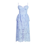 Elegant Wind-Sling Dress 2025 Spring Hollow Embroidered Water-Soluble Flower High-Waisted Bra Dress Female