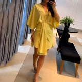 Summer New Women's Fashion V-Neck Simple Irregular Dress