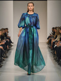 Court Style Dress 2025 Spring New Round Lantern Sleeves Gradually Swing Mid-Long Dress Women's Dress