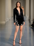 Sexy Suit Dress Women's Dress 2025 Spring New Heavy Industry Diamond Tud Escrow Splicing Long Sleeve Dress