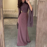 And Autumn 2024 Solid Color Splicing Big Swing Sleeve Collar Body Repair Dress Dress