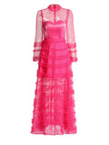 Elegant Style Dress 2025 Summer New Fashion Round-Collar Mesh Splicing High-End Perspective Cake Skirt