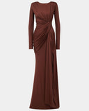 Sexy Fashion Round Collar Folds To The Waist To Repair The Solid Color Temperament Dress