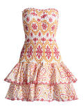 Summer New Sexy Smear Embroidery Hollow Lotus Leafy Dress To Collect Waist Thin Print Slim Dress
