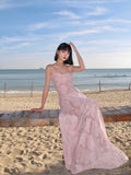 French Seaside Holiday Wind White Sling Belts With Thin Tug-And-Wearing Fairy Thoracic Dress