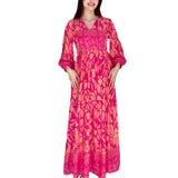 Women's Autumn New V-Necked Lantern Sleeve Print High-Waist Retro Long Dress
