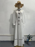 2024 New Bow Decoration Black And White Splicing Temperament Half-High Collar Long Dress