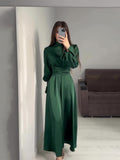 Long-Sleeved Lotus Leaf Cuffed Belt Waist-Repaired Penetted Joint Dress
