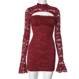 Women's Lace Splicing Chest Hollow Horn Sleeves To Close The Waist Bag Skirt DJPT