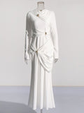 Temperament Famous Wind Style T-Shirt Dress 2025 Spring New Round Collar Kinesge Metal Buckle Folded Knitted Dress Woman